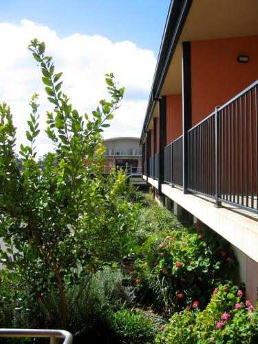 a balcony of a building with plants and flowers at Forbes Victoria Inn in Forbes