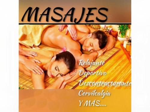 a poster of two people laying on a bed at Cabañas swissminiatur in Cacheuta
