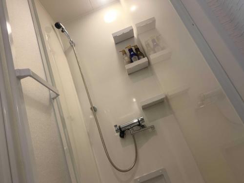 W łazience znajduje się prysznic. w obiekcie CAMP＆COTTAGE THE DOOR w mieście Fujikawaguchiko