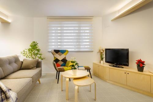 a living room with a couch and a tv at Loft Casa Berdón in Panticosa