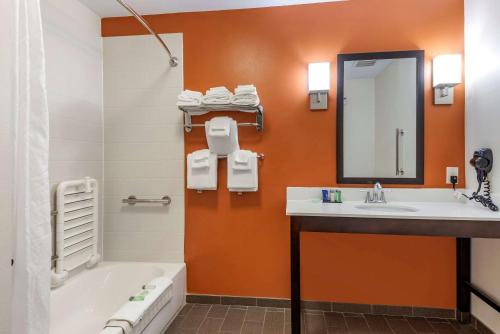 a bathroom with a tub and a sink and a mirror at Sleep Inn & Suites Moab near Arches National Park in Moab