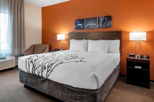 a hotel room with a large bed and two lamps at Sleep Inn & Suites Moab near Arches National Park in Moab