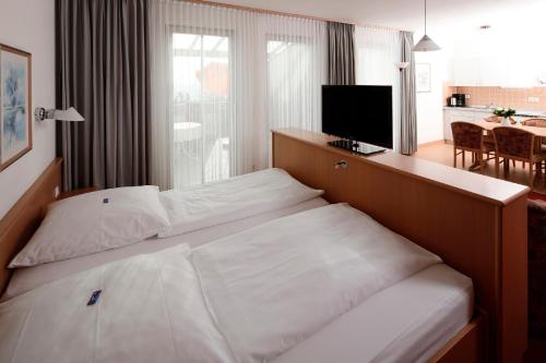 a hotel room with a bed and a television at Appartement-Hotel Sibyllenbad in Neualbenreuth