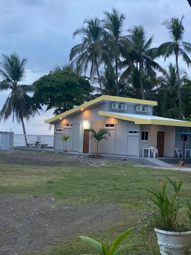 a house with palm trees in front of the ocean at Gallina E Palo Beachfront Hotel in Jacó
