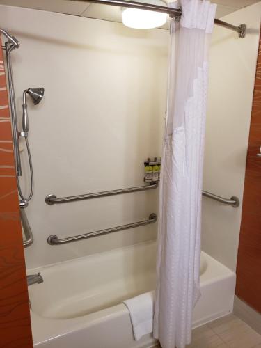 La salle de bains est pourvue d'un rideau de douche et d'une baignoire. dans l'établissement Holiday Inn Express Richmond-Brandermill-Hull Street, an IHG Hotel, à Brandermill