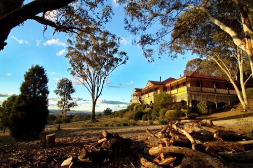 
a house with trees and a building at Mudgee Homestead Guesthouse in Mudgee
