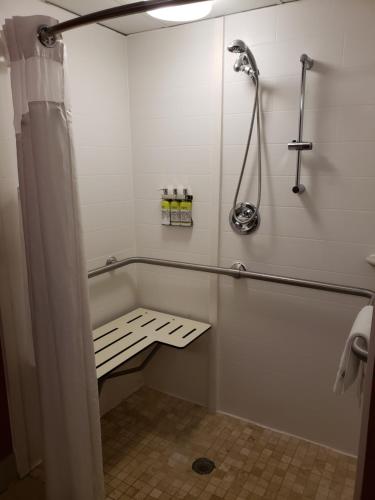 a shower stall with a bench in a bathroom at Holiday Inn Express Richmond-Brandermill-Hull Street by IHG in Brandermill