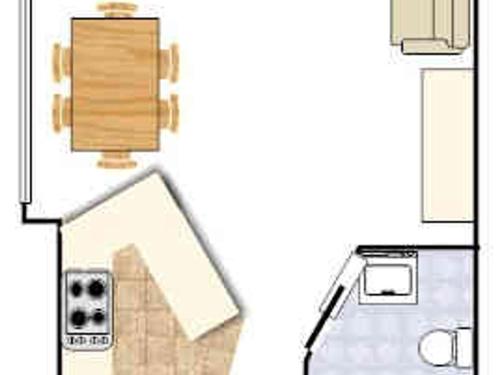 a floor plan of a small room with at Lhotsky 1 Bedroom apartment with tranquil outlook and onsite parking in Thredbo