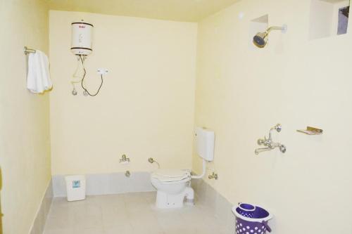 a bathroom with a toilet and two faucets at Pushkar Adventure Camp And Camel Safari in Pushkar