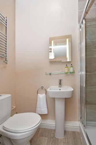 a bathroom with a toilet and a sink at The Sutherland Arms in Stoke on Trent