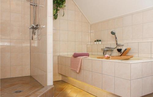 W łazience znajduje się prysznic i umywalka. w obiekcie Nice Home In Ovezande With Wifi w mieście Ovezande