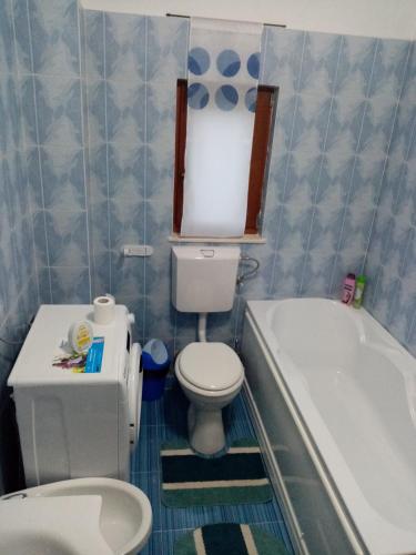 a bathroom with a toilet and a tub and a sink at Casa Dana in Borsa
