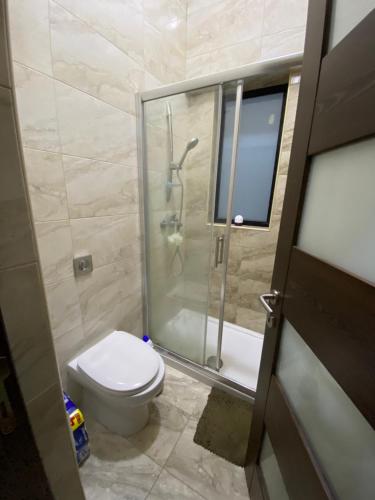ein Bad mit einem WC und einer Glasdusche in der Unterkunft St Orsola Apartment 2 in Victoria