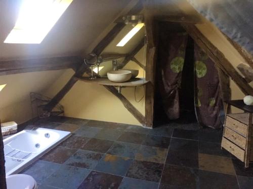 a bathroom with a attic with a tub in it at Maison spacieuse avec jacuzzi à Saint-Georges-sur-Baulche in Saint-Georges-sur-Baulche