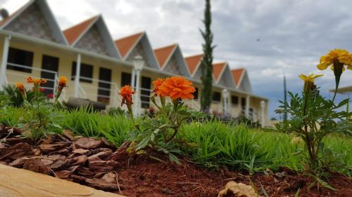a house with flowers in the front yard at Pousada Canto dos Canários in Socorro