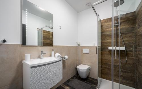 a bathroom with a toilet and a sink and a shower at Villa Sanja in VeliGolji