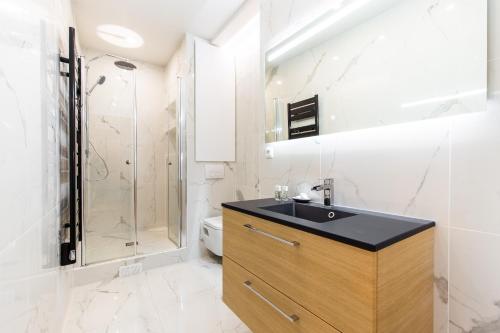 une salle de bain avec un lavabo et une douche dans l'établissement Charming apartment - 2BR-6P - Grands Boulevards, à Paris
