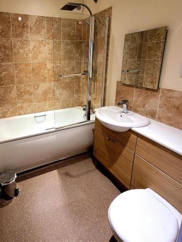 a bathroom with a toilet and a sink and a shower at Mangreen Country House in Norwich