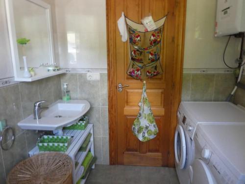 y baño con lavabo y lavadora. en Apartamento Binies, en Isaba