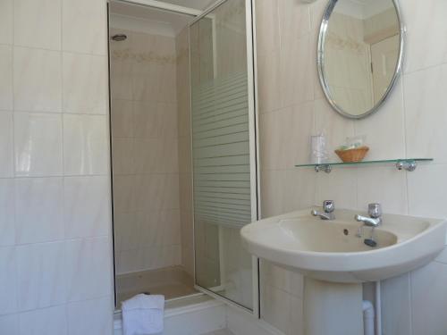 a bathroom with a sink, mirror, and bathtub at Tyrrells Ford Hotel in Christchurch