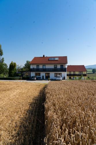 a large field of wheat in front of a house at Ferienwohnung im Idyll 1 in Hengersberg