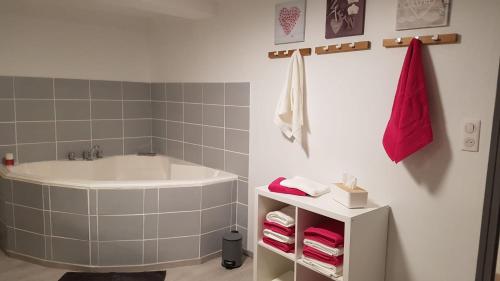 ein Badezimmer mit einer Badewanne und einem Waschbecken in der Unterkunft Gîte de la Croisette in Sommeilles