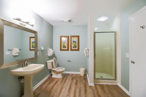 a bathroom with a sink and a toilet at The Summit at Massanutten Resort by TripForth in McGaheysville