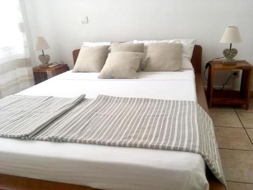 Cama ou camas em um quarto em Appartement d'une chambre avec vue sur la mer balcon amenage et wifi a Les Trois Bassins a 1 km de la plage