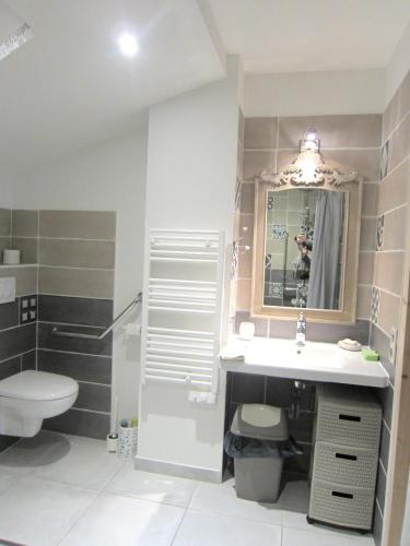 une salle de bain avec un lavabo et des toilettes dans l'établissement Maison spacieuse à Cabariot, à Cabariot