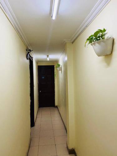 a hallway with a plant in a pot on the wall at Thang Long Hotel in Hanoi