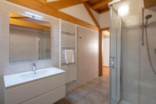 un bagno con lavandino e doccia di Agriturismo I Comelli a Nimis