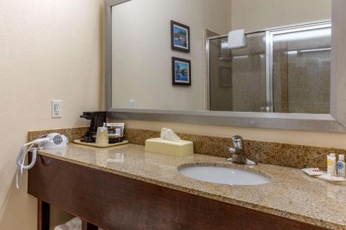 a bathroom with a sink and a mirror at Comfort Inn Smithfield near I-95 in Smithfield