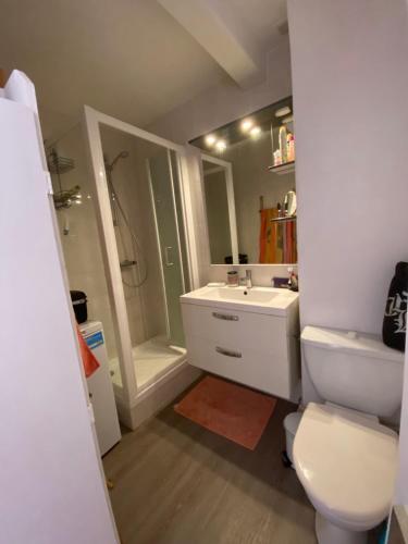 a bathroom with a toilet and a sink and a shower at Boramars By Bellavista - Climatisé - 200m de la plage - terrasse in Argelès-sur-Mer