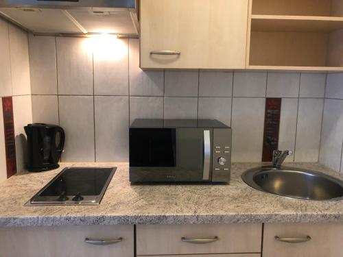 un comptoir de cuisine avec un micro-ondes et un évier dans l'établissement Studio Lora 51B, à Saint-Louis