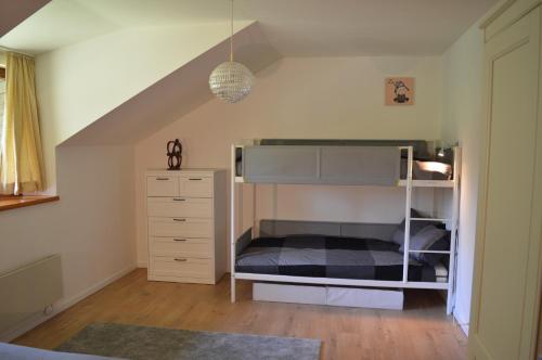 a bedroom with a bunk bed and a dresser at Piano Annaberg Apartments in Annaberg