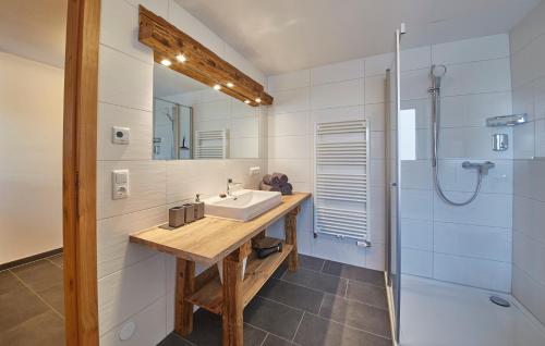 a bathroom with a sink and a shower at Apartments Lakeside 29 Zell am See in Zell am See