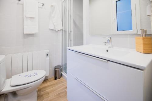 a white bathroom with a toilet and a sink at El Niu de Escaldes in Escaldes-Engordany