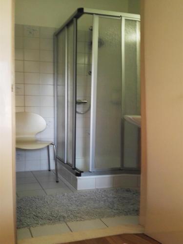 a shower with a glass door in a bathroom at Oostduinkerke Apartments in Oostduinkerke
