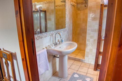 een badkamer met een wastafel en een douche bij Domus De Martina in Stintino