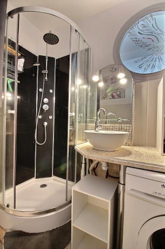 a bathroom with a shower and a sink at Studio les pied dans l eau ! in Canet-en-Roussillon