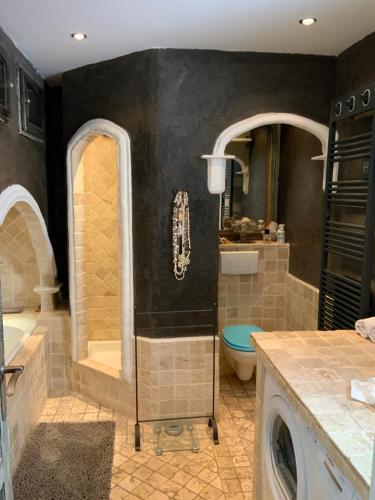 een badkamer met een douche en een toilet bij CHALET FAMILIAL AURON in Auron