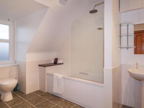 a bathroom with a shower and a toilet and a sink at Kinnaird House in Grantown on Spey