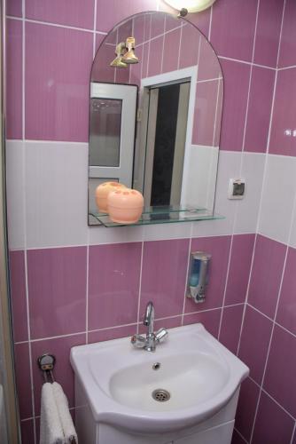 a bathroom with a sink and a mirror at Guest House Ceca in Melenci