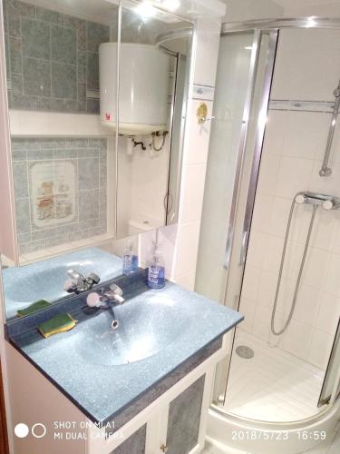 une salle de bain avec un lavabo et une douche dans l'établissement Appartement charmant à Alfortville - 30m² - Terrasse et jardin, à Alfortville