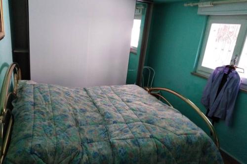 um quarto com uma cama numa sala verde em casa di Enzo:relax a 2 passi dal mare em Camaiore