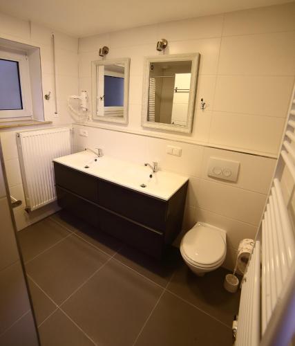 a bathroom with a sink and a toilet at Landhaus Silbach in Winterberg