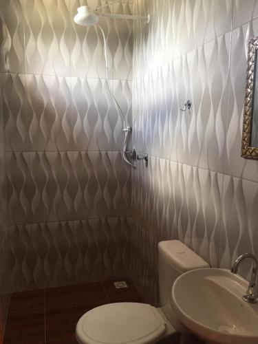 a bathroom with a toilet and a sink at Pousada Mont Hebrom in Ibicoara