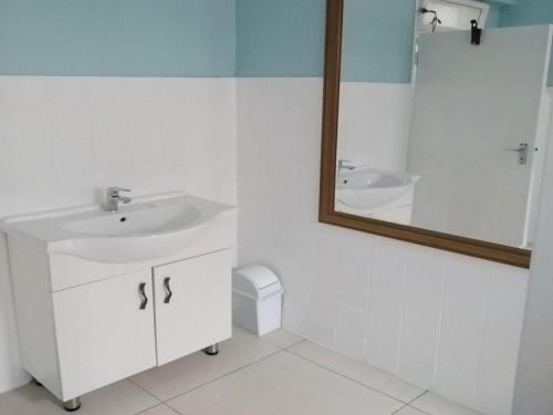 bagno con lavandino, specchio e servizi igienici di Tre Fontane Guesthouse a Pinetown