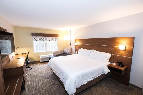 um quarto de hotel com uma cama e uma secretária em Holiday Inn Express Atlanta - Northeast I-85 - Clairmont Road, an IHG Hotel em Atlanta