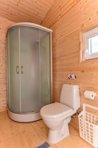 a bathroom with a toilet and a shower at Savas Uostas in Šventoji
